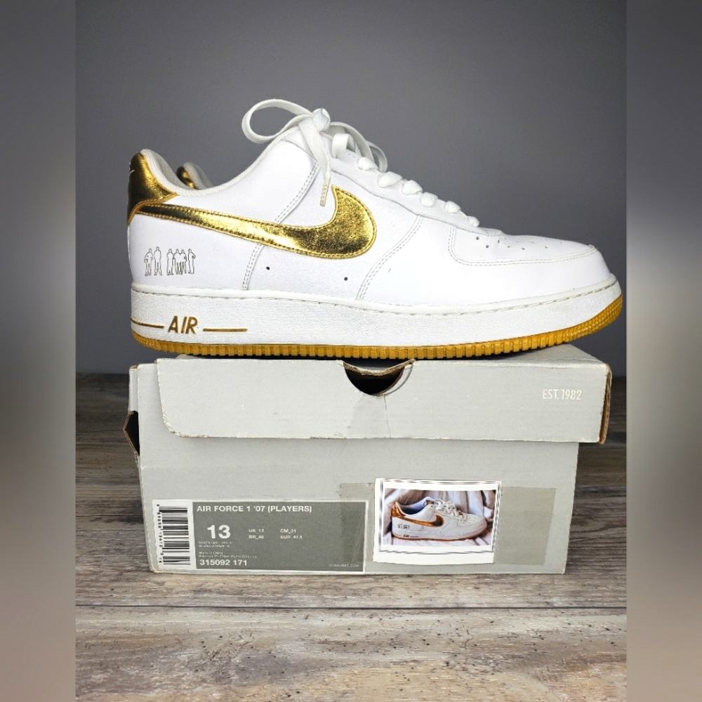 Nike Air Force 1 '07 (PLAYERS) White and Gold Men's Size 13